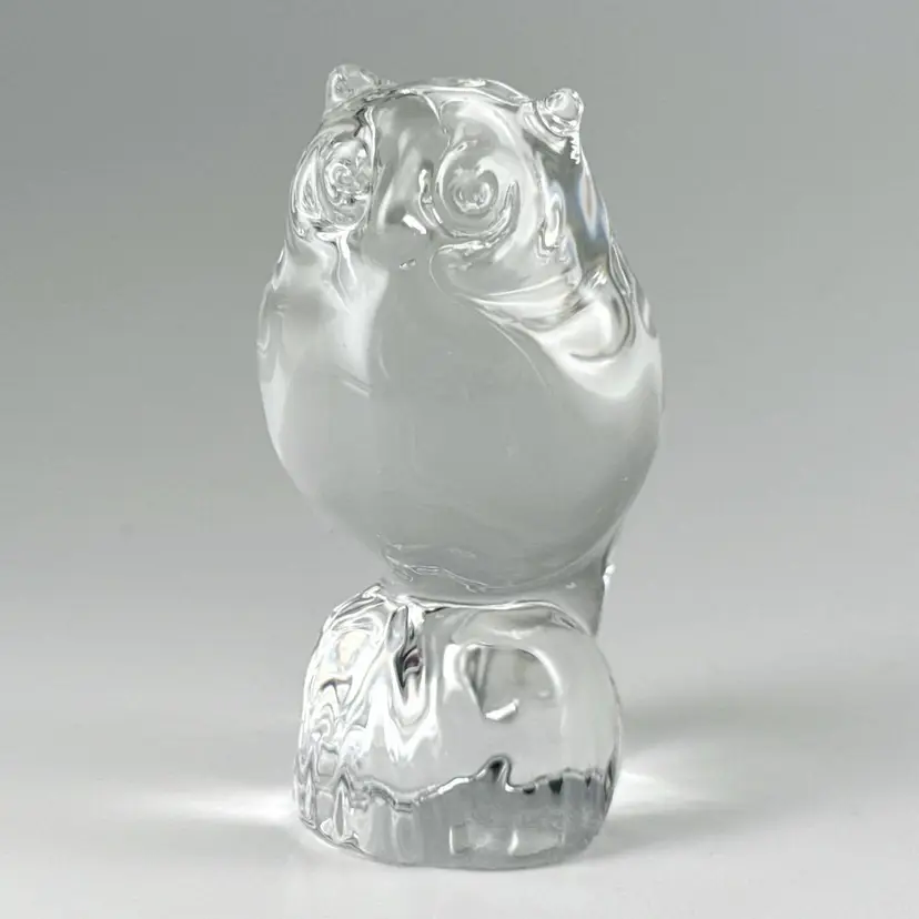 Reijmyre Glasbruk Kristall Crystal, Clear Glass 3" Owl Figurine, Vintage Made in Sweden