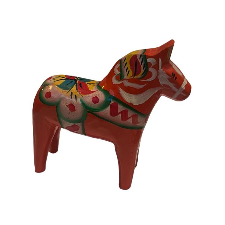 DALA WOODEN HORSE ORANGE NILS OLSSON HANDCRAFTED AND PAINTED MADE IN SWEDEN