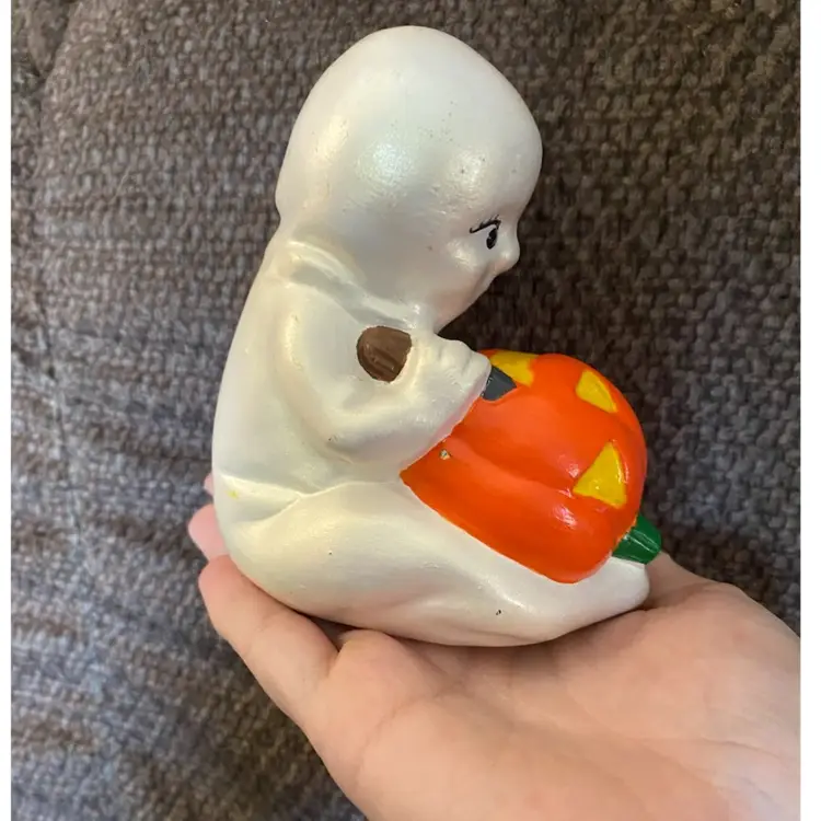 Ceramic Ghost Carving Pumpkin 2 1/2” X 3 1/2” X 4