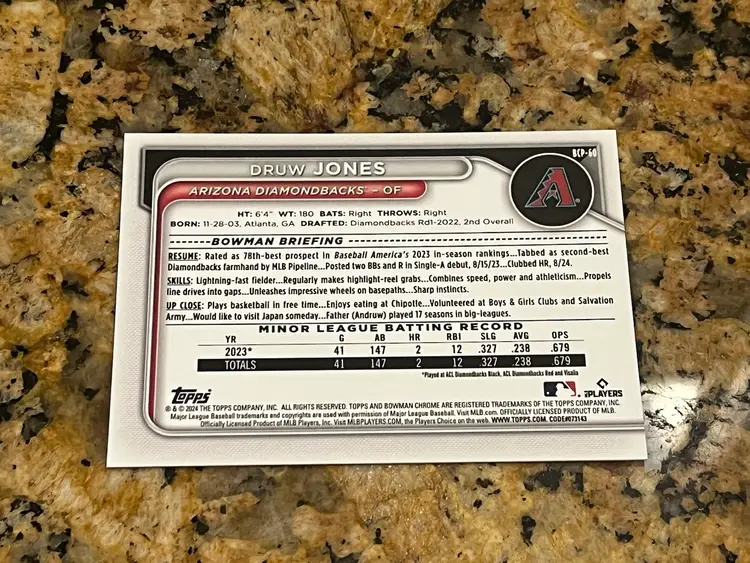 2024 Bowman - Chrome Prospects Green Grass Refractor /99 Druw Jones (RC) - Arizona Diamondbacks 