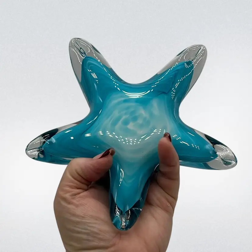 **Pick of the week** Starfish Art Glass Aqua & Layers of Blue & White Paperweight 6”  (*read)