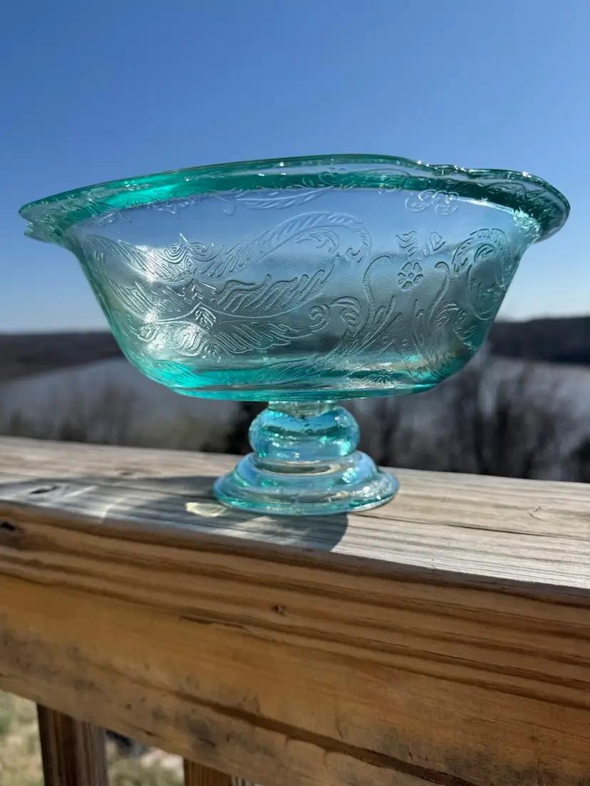Indiana Glass Recollection Aqua Blue Madrid Footed Pedestal Fruit Console Bowl