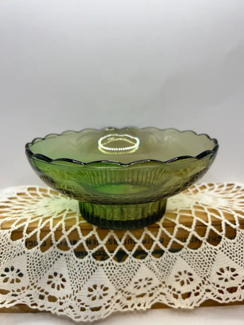 E.O. Brody Co. Footed Green Bowl Scalloped Edge Olive