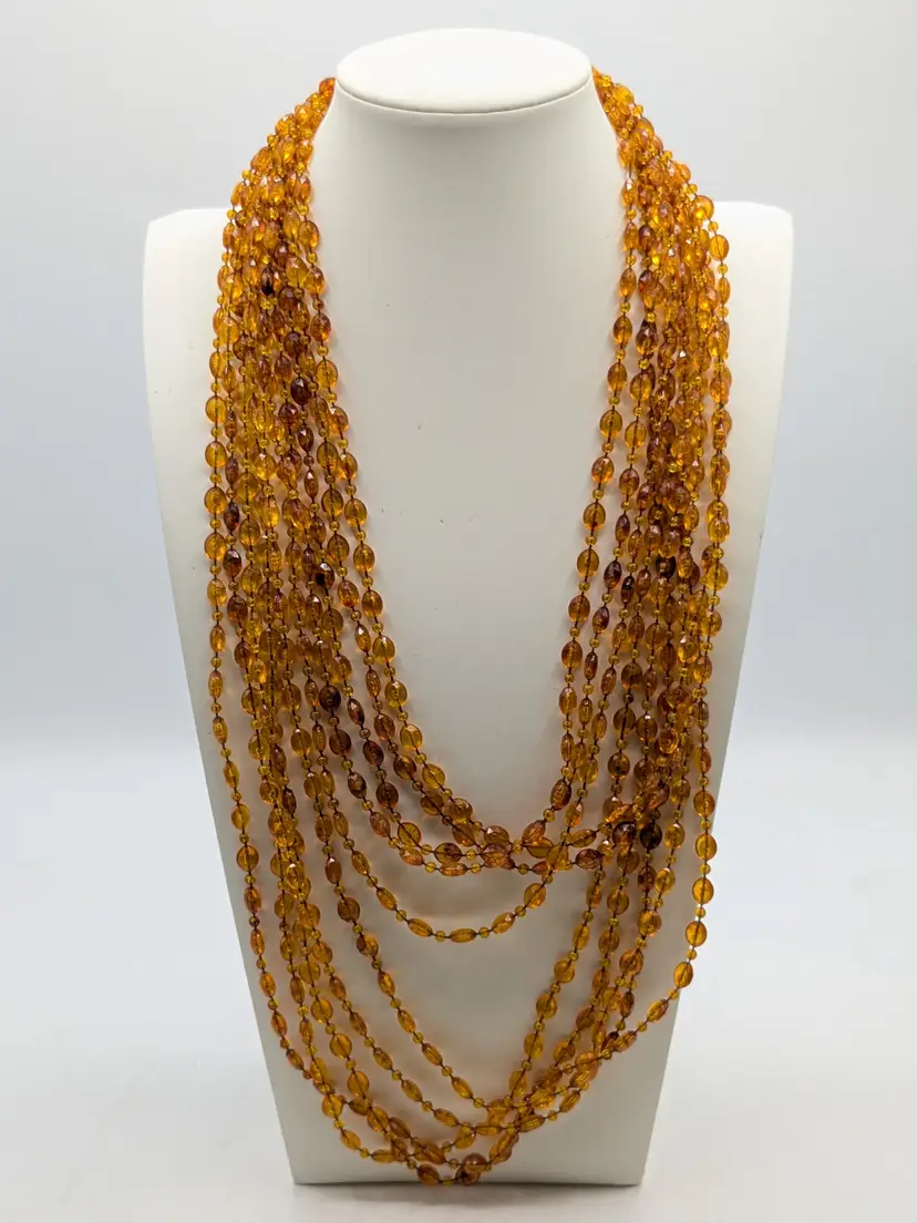 Vintage Multi-Strand Amber Color Acrylic Bead Necklace