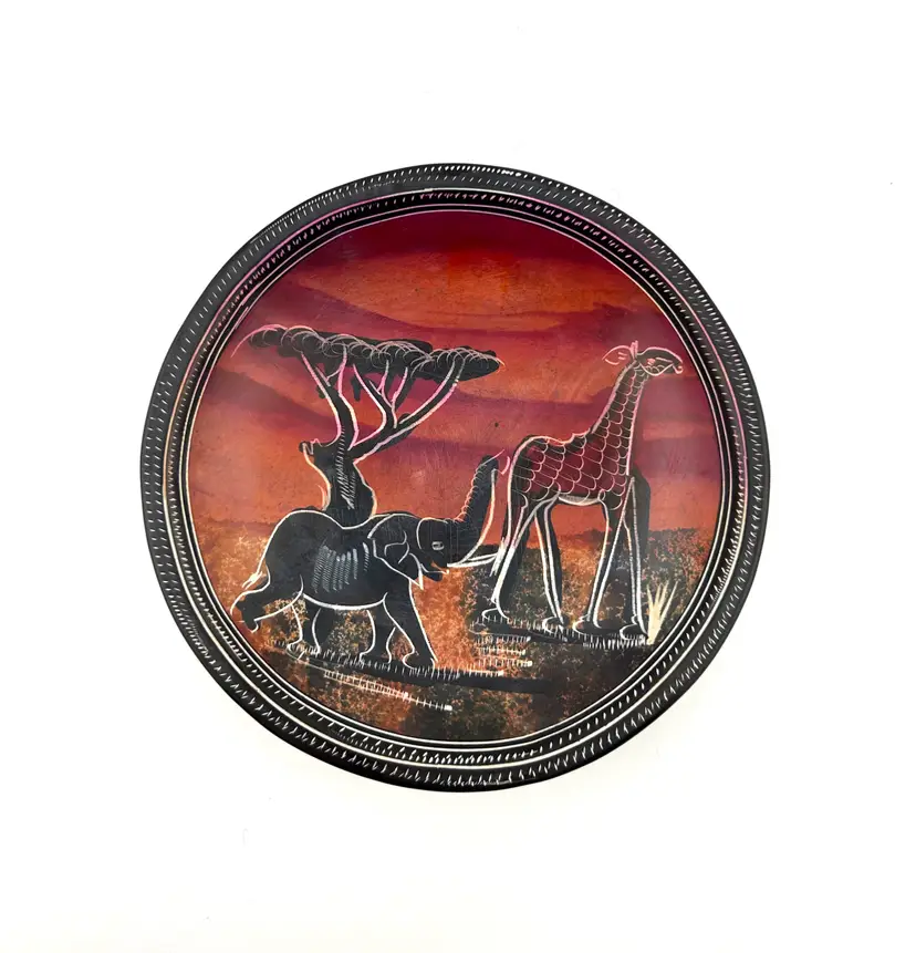African Soapstone 6β Trinket Dish Featuring an Elephant and a Giraffe