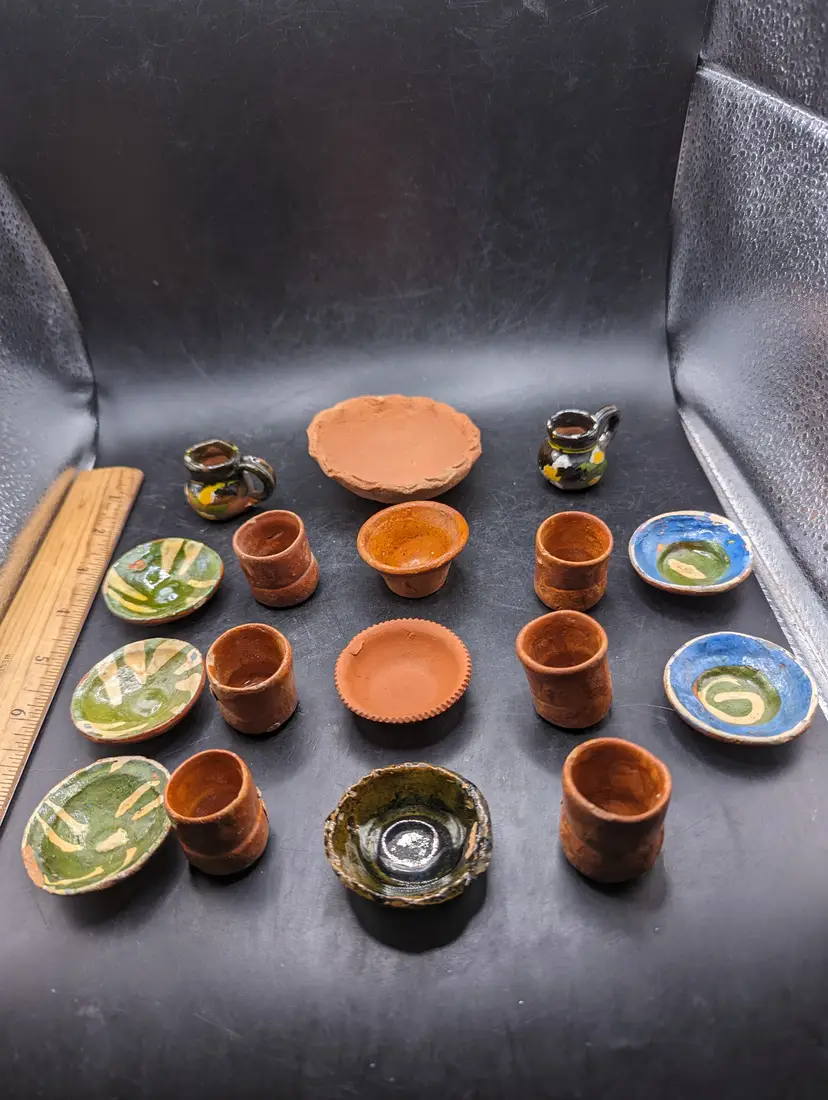 Vintage Lot of 17 Hand Made Pottery Doll House Dining Pieces