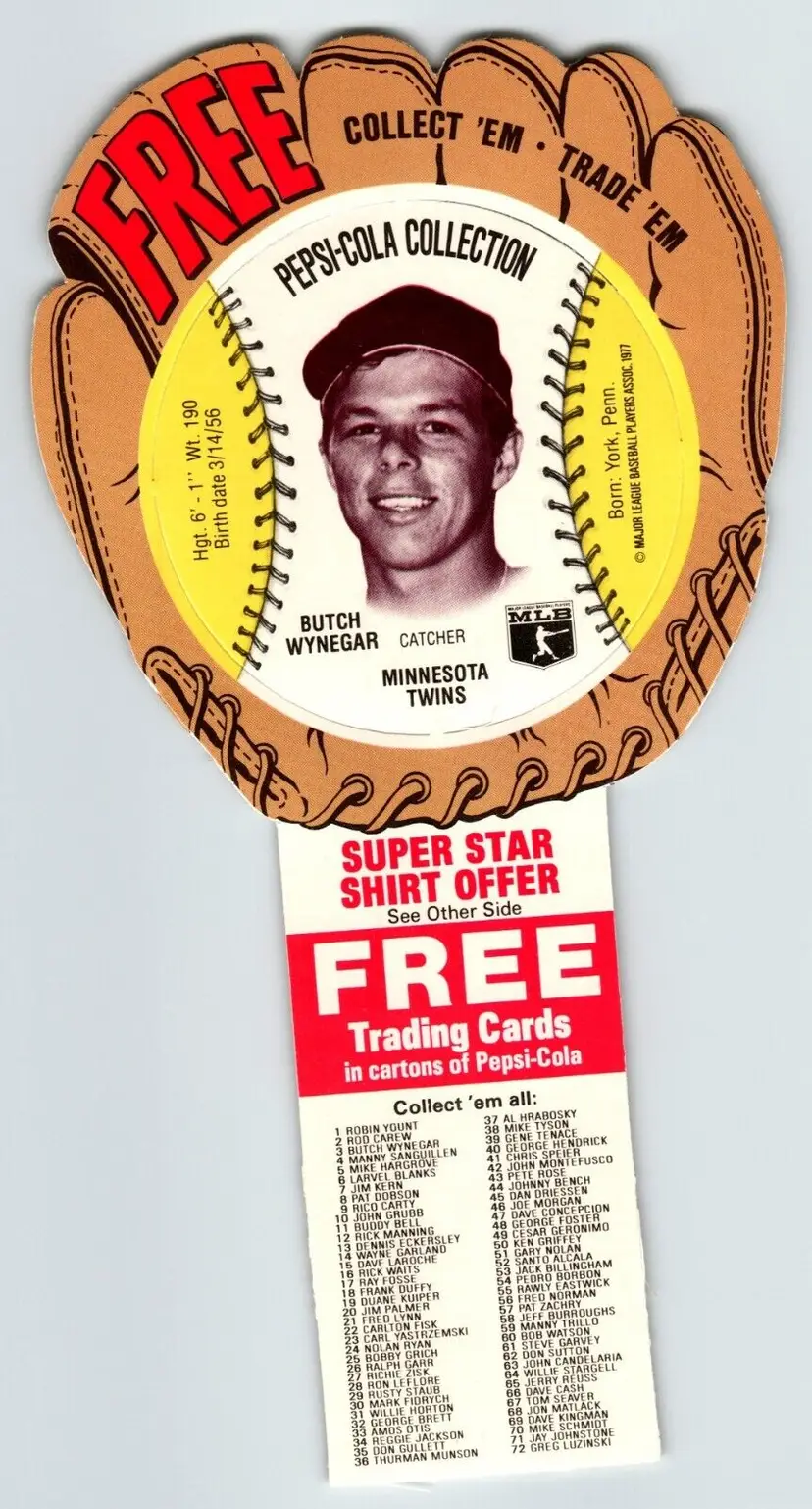 Pepsi Baseball Trading Card 1977 Butch Wynegar Minnesota Twins MLB Trade Diecut