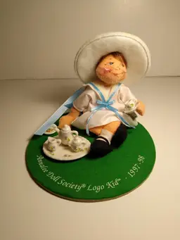 Annalee Society Logo Kid In Hat With Tea Serving Set Felt Posable 1997-1998