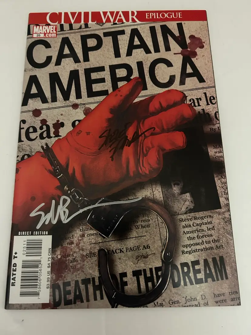 Captain America 25 Mavel Comic Death Of Signed By Brubaker And Epting 2008