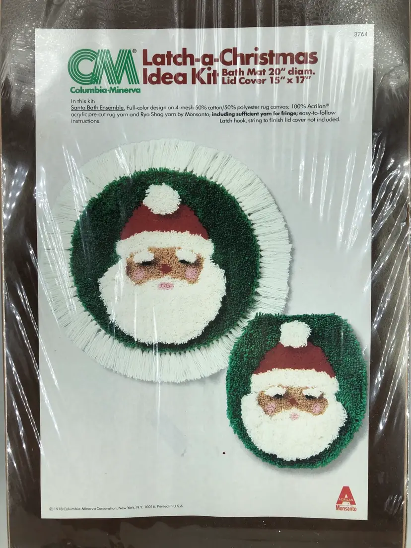 Latch-A-Christmas Idea Kit Bath Mat Lid Cover Columbia Minerva Latch Hook NIB