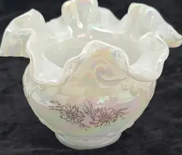 Fenton Opalescent Iridescent Etched Basketweave Rose Vase 3.5"