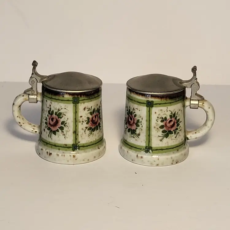 Rein-Zinn BMF Miniature Beer Steins 2.5in Flower Germany Pewter Lid Vintage Rare