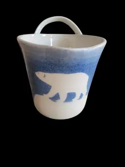 Elizabeth Block,  Toronto Canada pottery Polar bear on blue 5.5" x 6"w