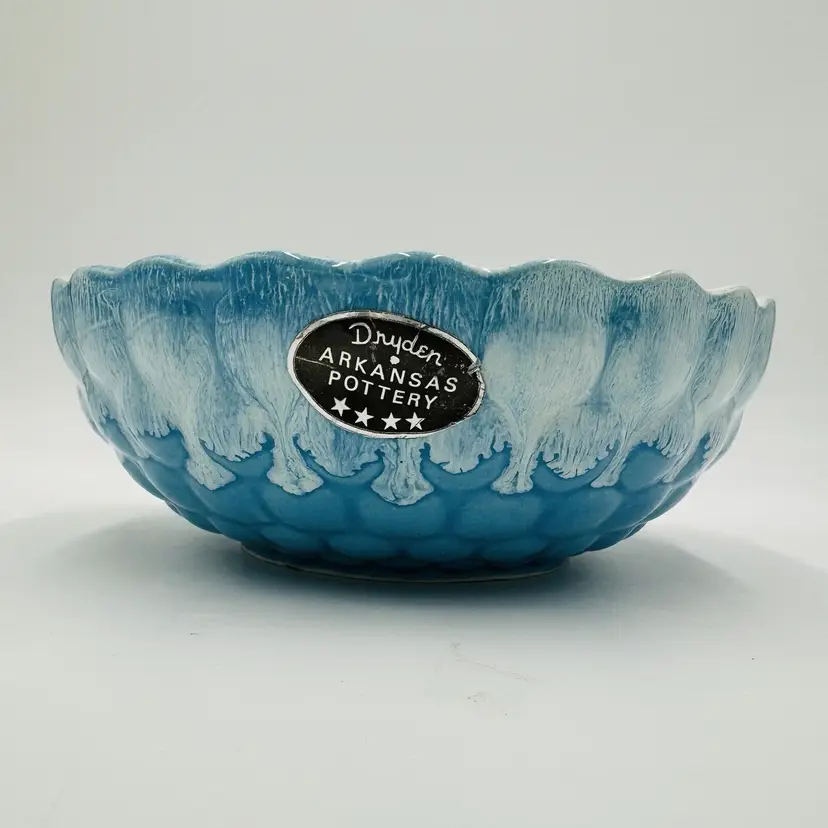 Dryden Arkansas Drip Bowl Pottery Turquoise Original Sticker MCM Rare