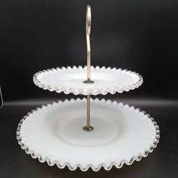 Vintage Fenton Silver Crest 2-Tiered Tidbit Tray
