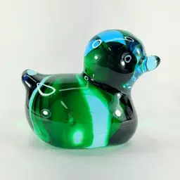 Blue And Green Art Glass Duck Paperweight