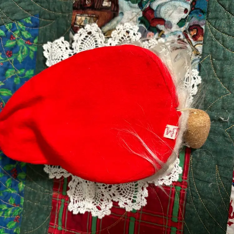 Vtg Musical Hanging Santa Head Rubber Face Felt Jingle Bells