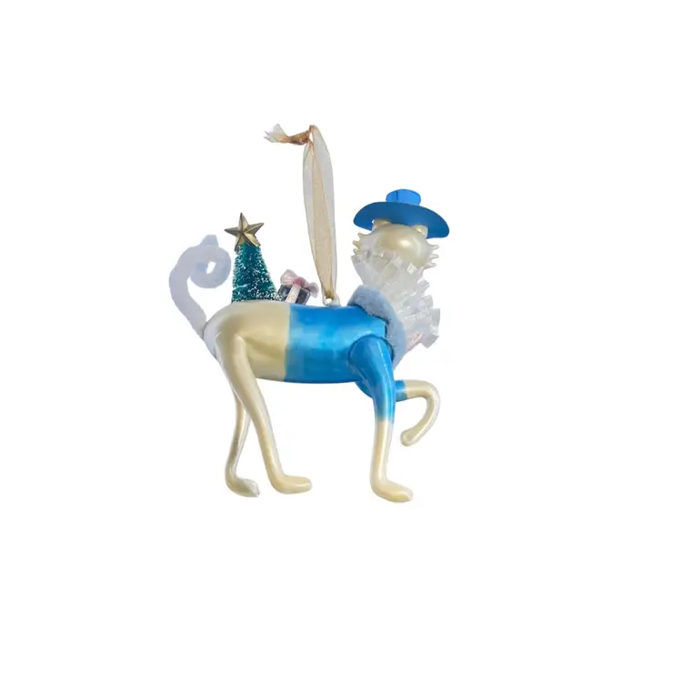 Alley Cat OrnamentChristmas Decor Fancy Mercury Blown GlassBlue Hat Tree In The Style Of Margaret Le VanKitten Kitty Collectible Christmas Holiday Hosting Party Celebration Winter GiftThanksgiving Harvest Autumn Halloween Party Celebration Gift Mothers Day Anniversary Birthday