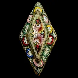 Antique Fine Micro Mosaic Diamond Brooch Floral Flower Garden Detail 1 1/4"