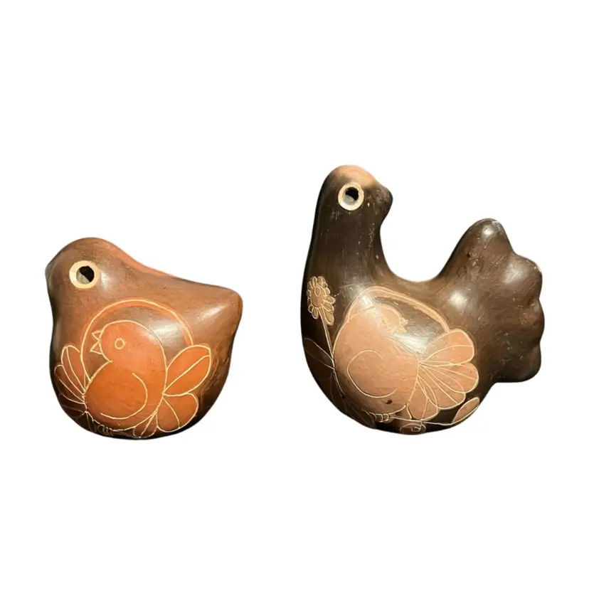 Vintage Pottery Birds Handcrafted Folk Art Artisan Signed Redware Terra Cotta 
Taller Pomaire, Chile