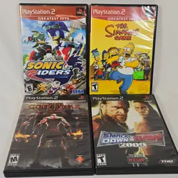 Lot of 4 PlayStation 2 Games – Sonic Riders, Simpsons, God of War, SmackDown 2009