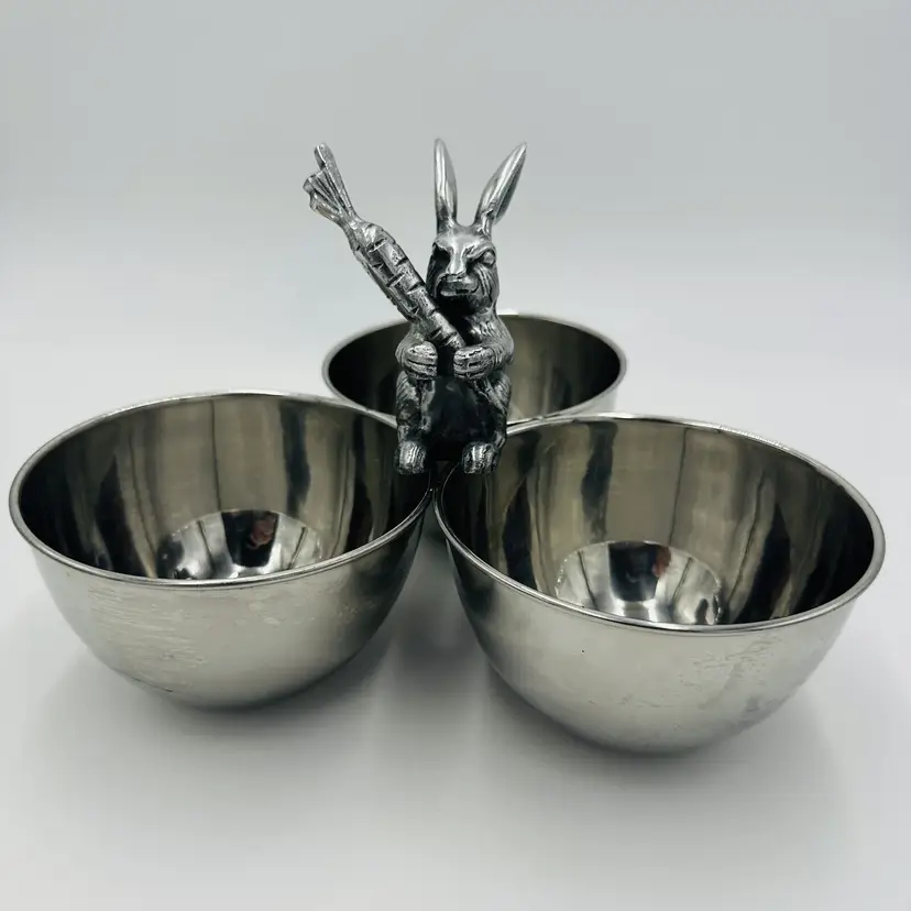 Nicole Miller Rabbit Candy Dish Platter Bunny Silver Easter Nut Bowls