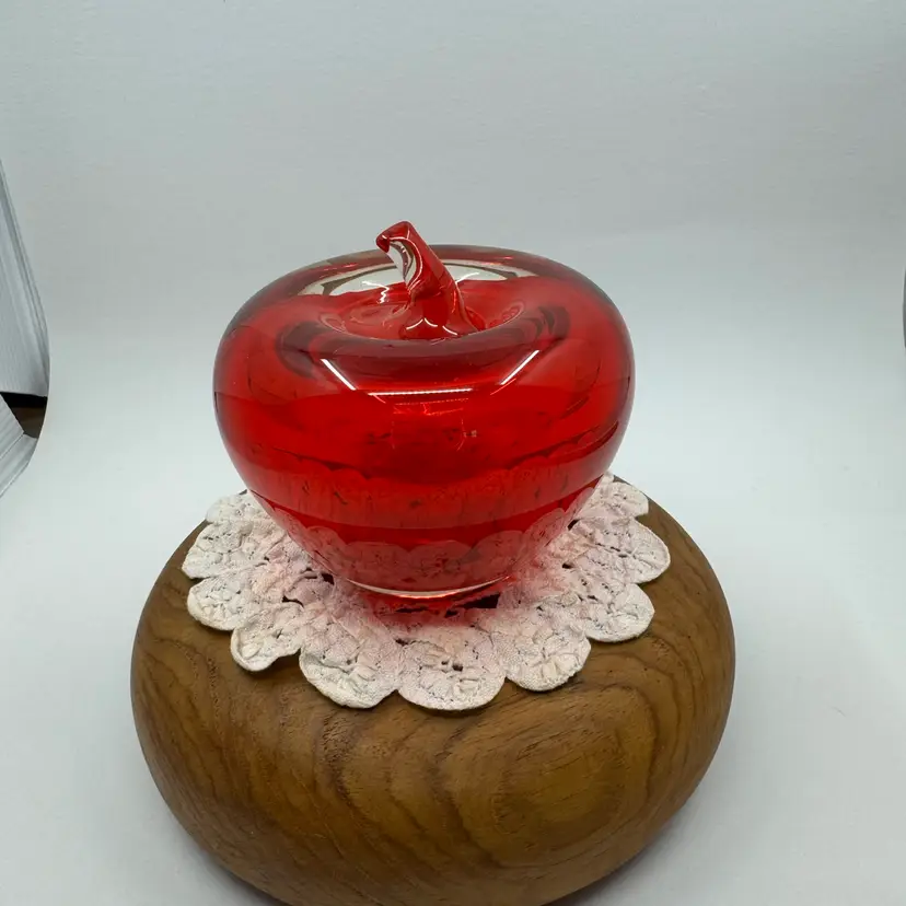 Bright Red Glass Apple Paperweight With No Leaf