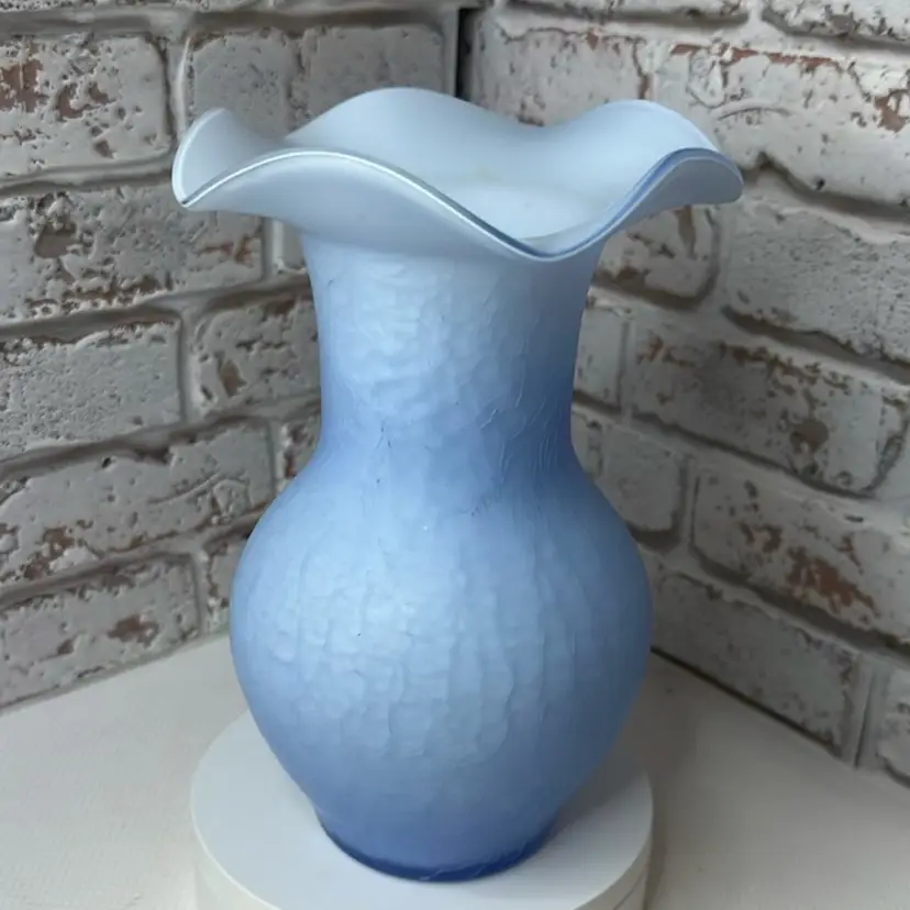 Light Blue Colored Glass Vase 8” Tall READ