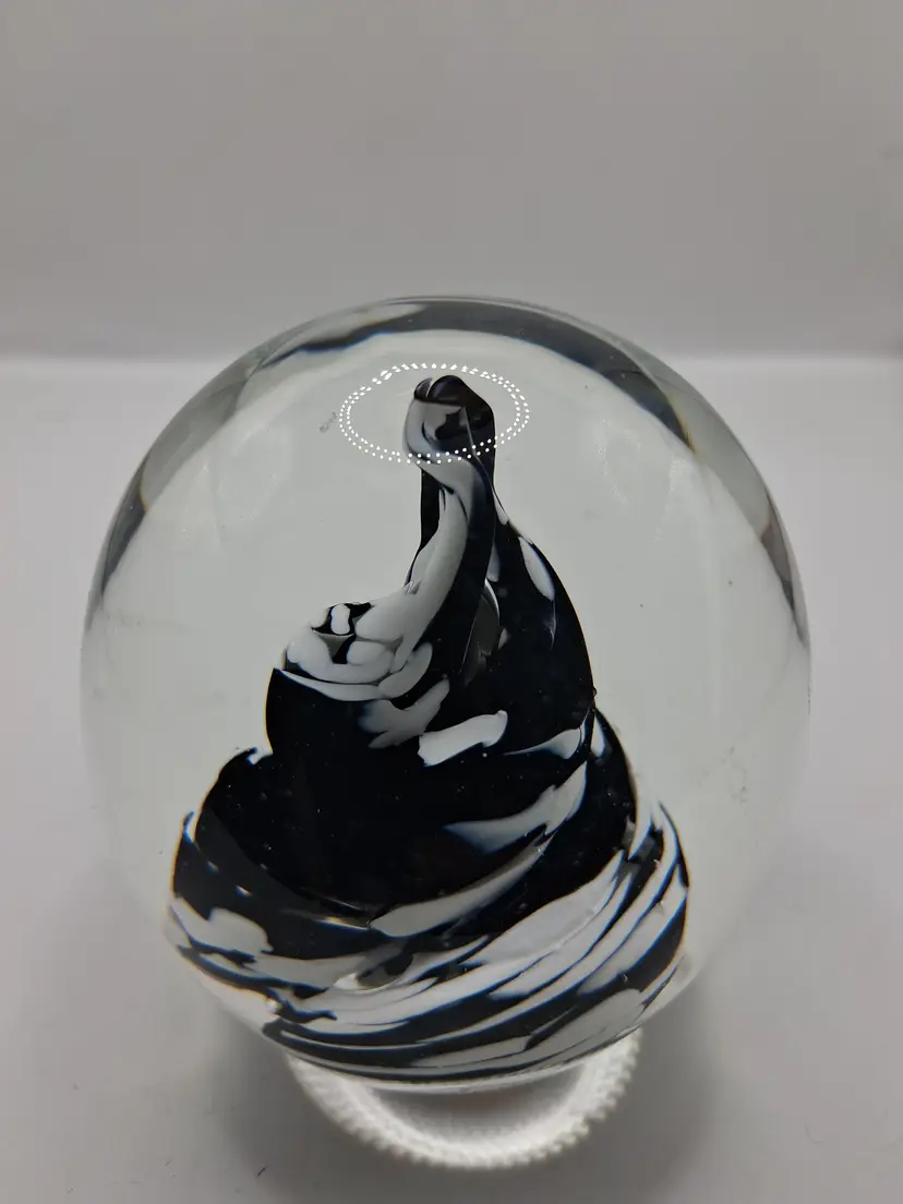 Vintage Titan Glass Black and White Swirl Paperweight