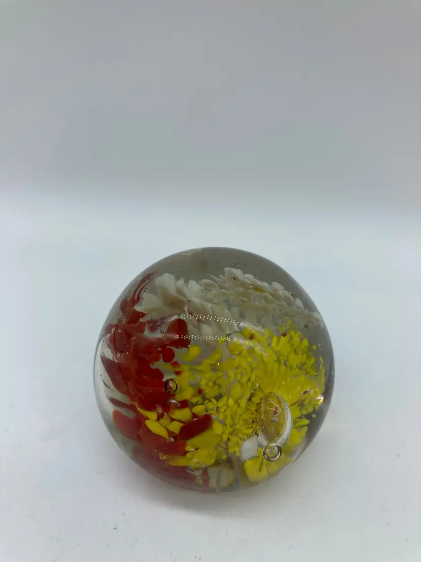 Red, Yellow, and White Trumpet Flowers Paperweight from India