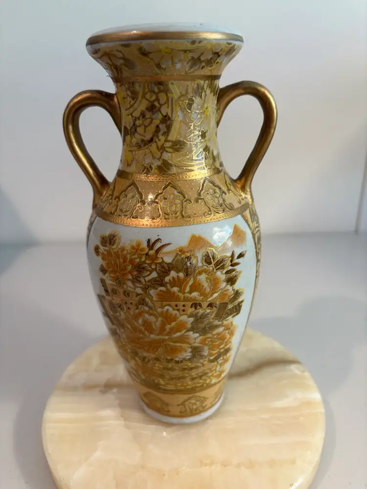 Antique Gilt Peonies Amphora Vase