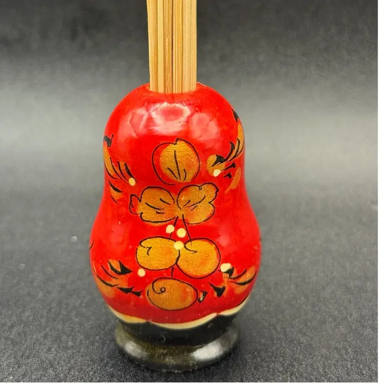 Russian Matryoshka Doll  Hand Painted Wooden Toothpick Holder