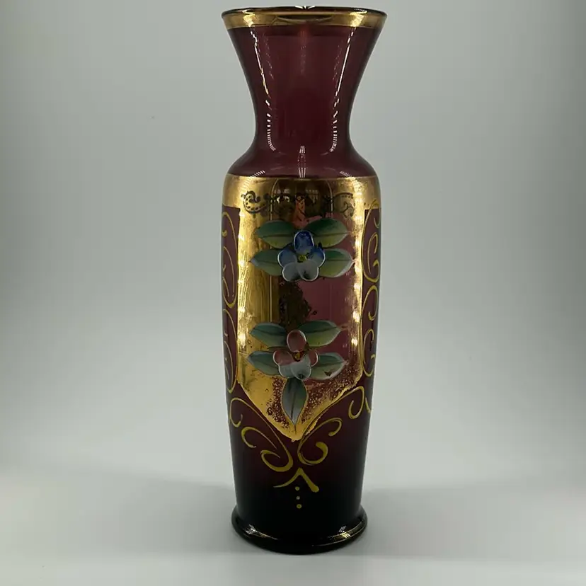 Vintage hand painted floral vase