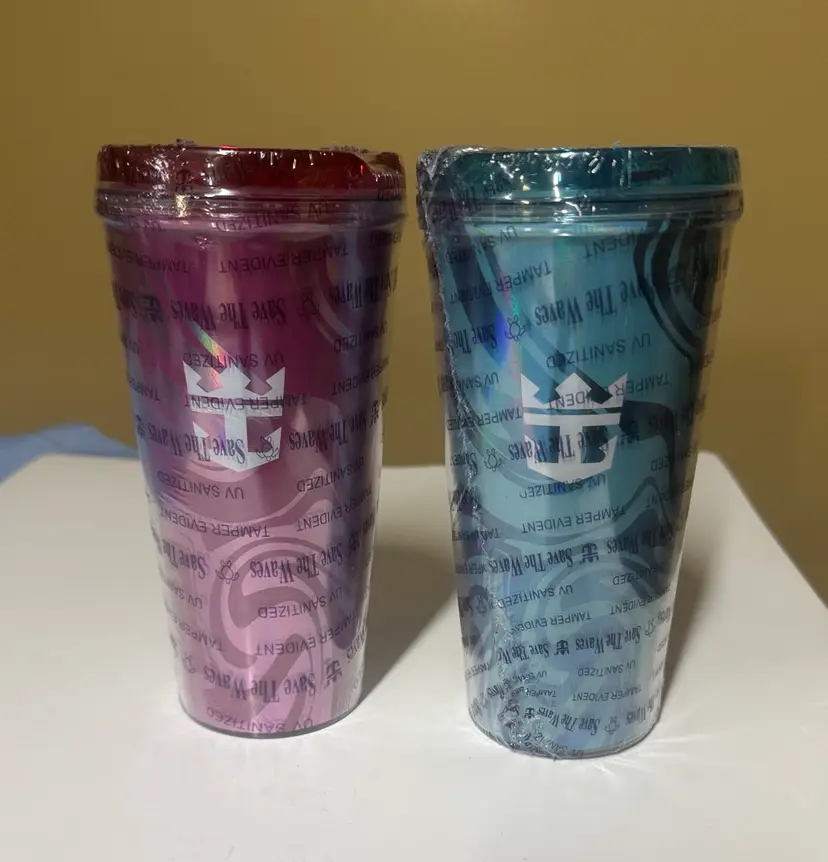 Royal Caribbean Tumblers - Pink & Teal Set Soda Package Beverage Cups Sealed New