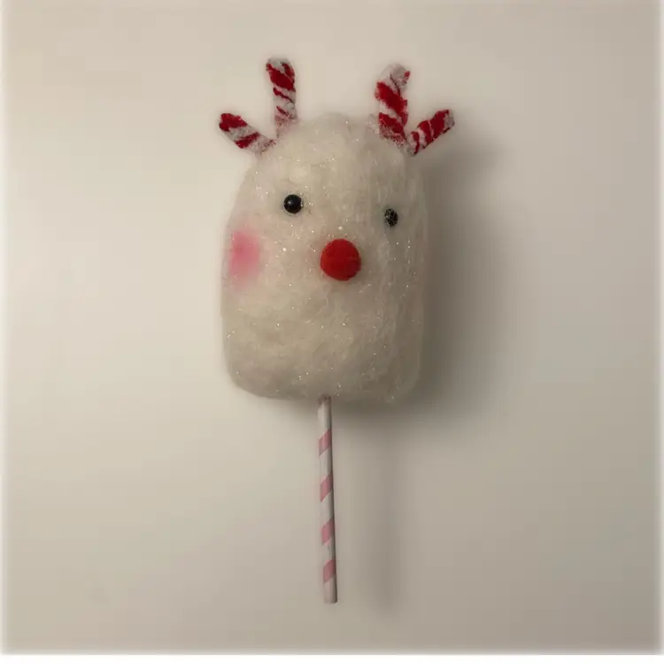 Vintage Felted Rudolph Reindeer Marshmallow Christmas Ornament