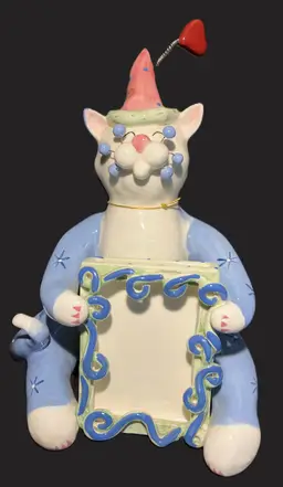 VTG Ceramic WhimsiClay by Amy Lacombe Party Puss Figurine Picture Frame Cat