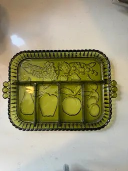 Green Glass Vintage Relish Dish