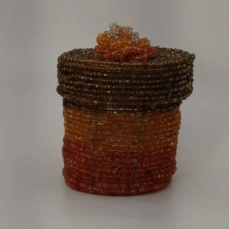 FFF Wire and Bead Trinket Box Flower Decoration 3"