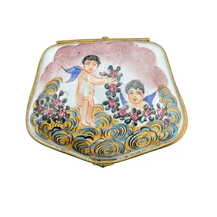 Capodimonte 3D Hinged Hand Painted Porcelain Trinket Box Cherubs Antique