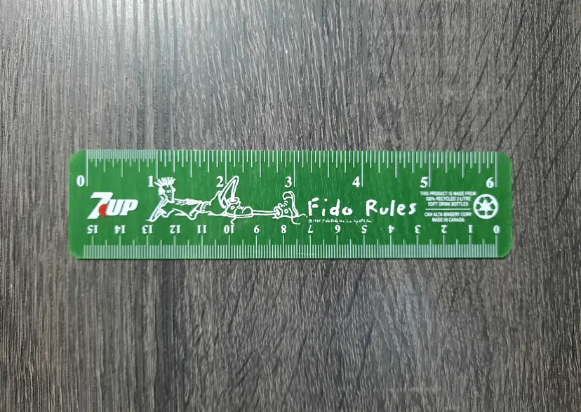 Vintage 1985 7UP Fido Rules Green Plastic Ruler Made from Recycled Bottles