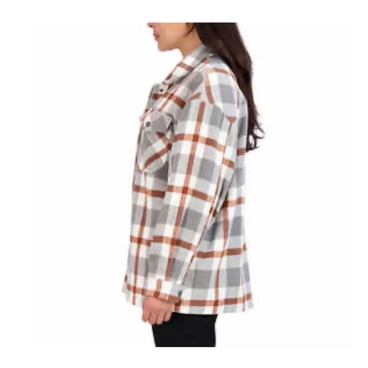 (NWT) HFX Women’s Plaid Shirt Jacket in Gray/Brown, Size: Medium