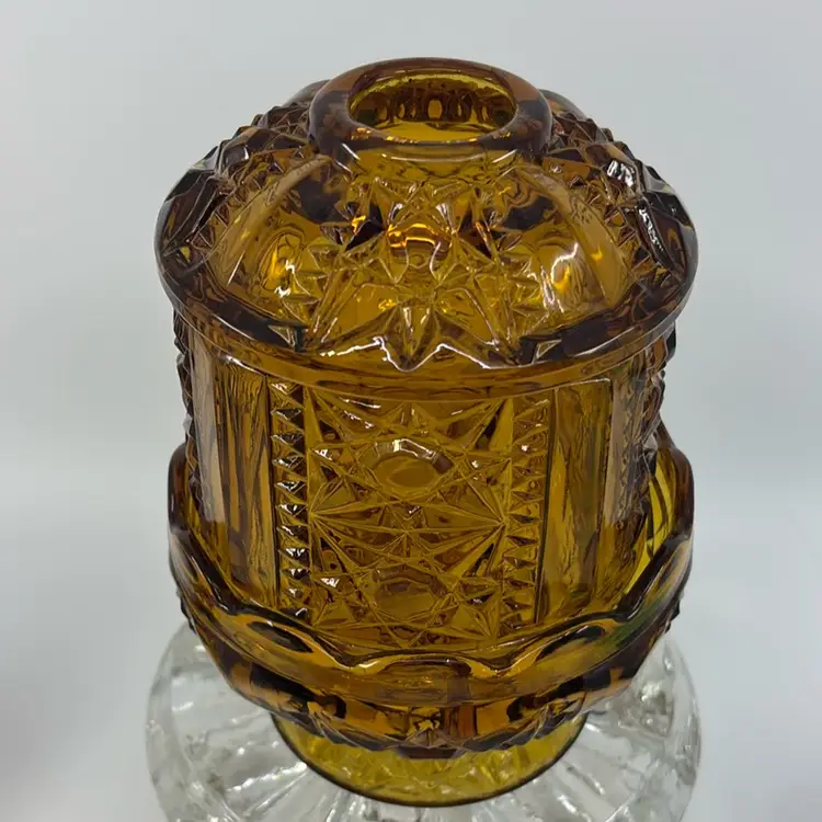 Indiana Glass Amber Stars & Bars Fairy Lamp 6.5”