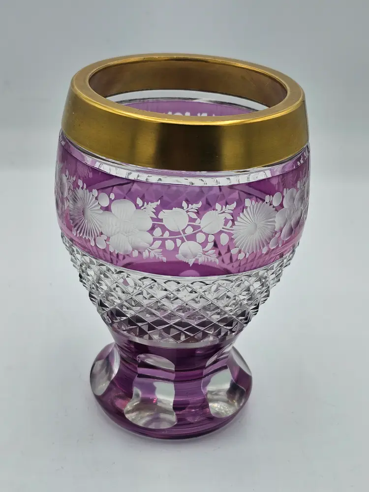 Amethyst Cut to Clear Bohemian Vase