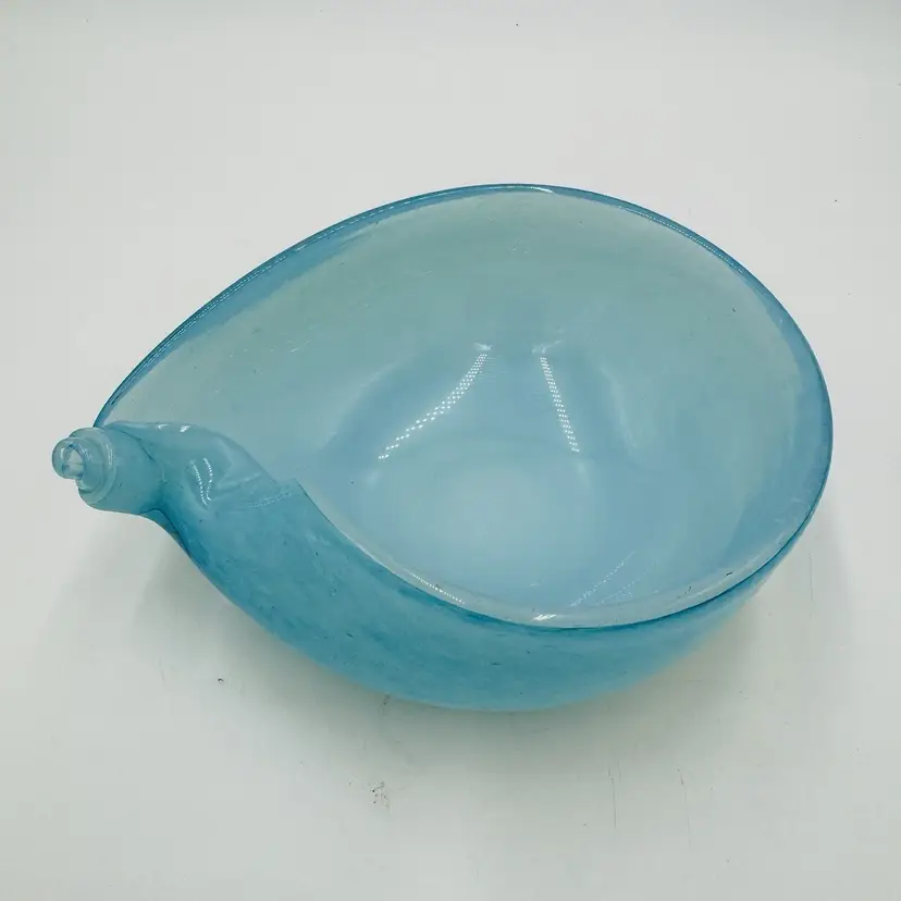 MCM Murano Art Glass Barbini Aqua Blue Bowl Italy Hand Blown