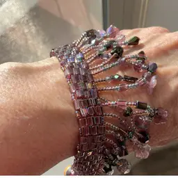 Purple Crystal Bead Dangle Bracelet with Bead Toggle Artisan Made 6.5”