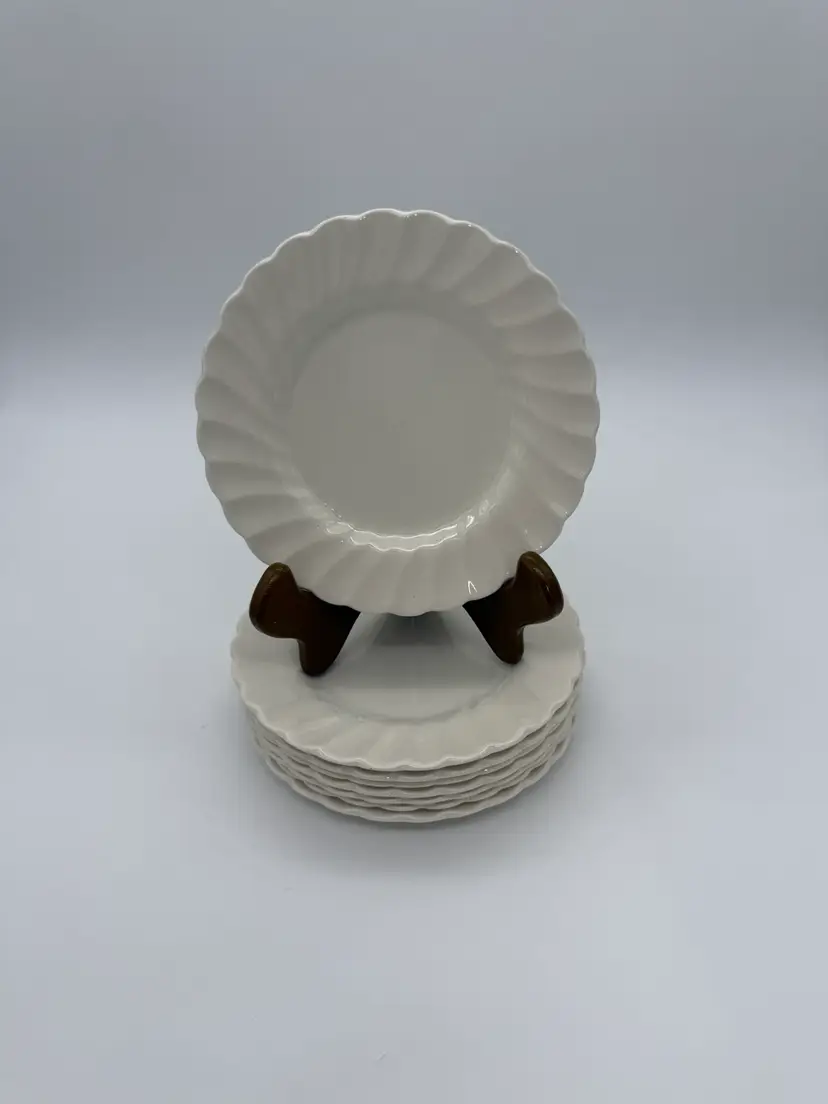 Myott Staffordshire England Olde Chelsea White Swirl Saucers 6” Set Of 8 Vintage