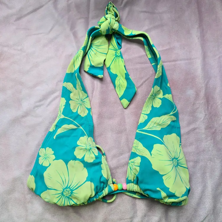 Wild Fable Green Floral Halter String Padded Bikini Top Swimwear XS