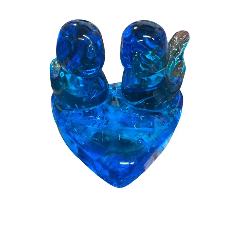 Leo Ward 1993 Art Glass Bluebirds of Happiness Two Birds on Heart Base Double The Love!💕 Unsigned