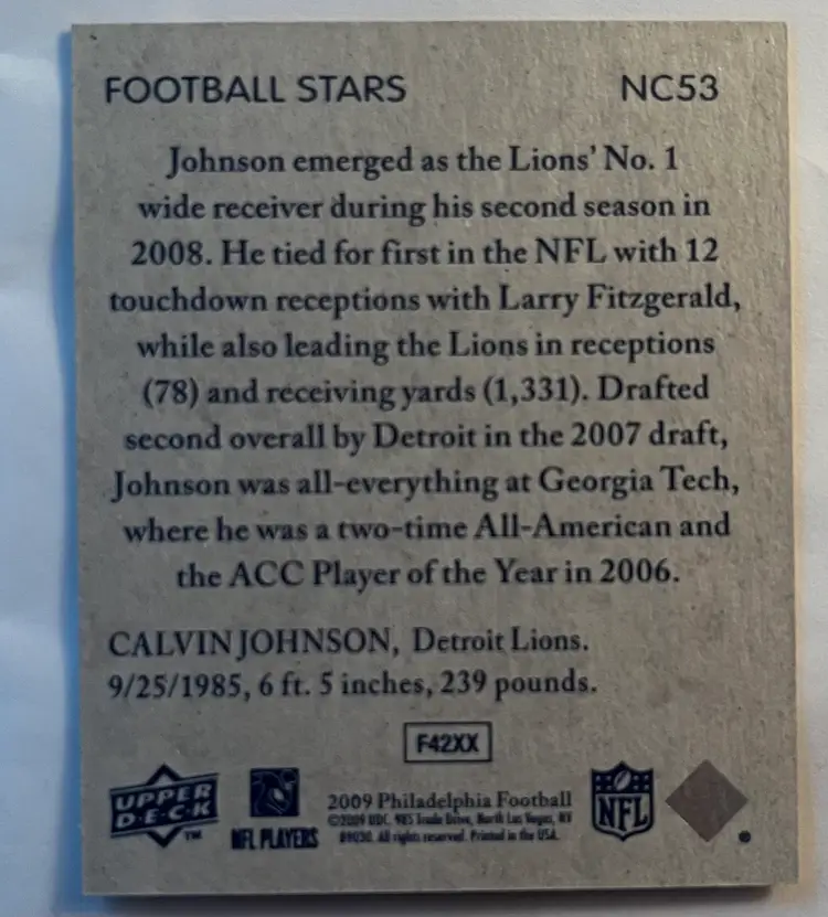 2009 Philadelphia Football Calvin Johnson Football Stars NC54