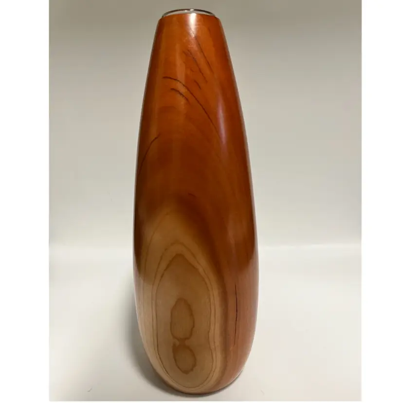 Mid-Century Modern- Amazing Hand Turned Wood - Bud Vase with Glass Insert – 8.5”